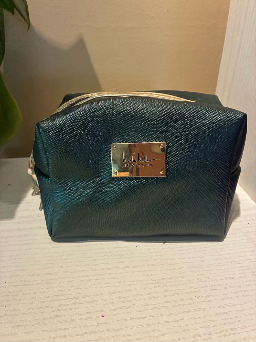 Nicole Miller Dark Teal Cosmetic Bag with Gold Hardware